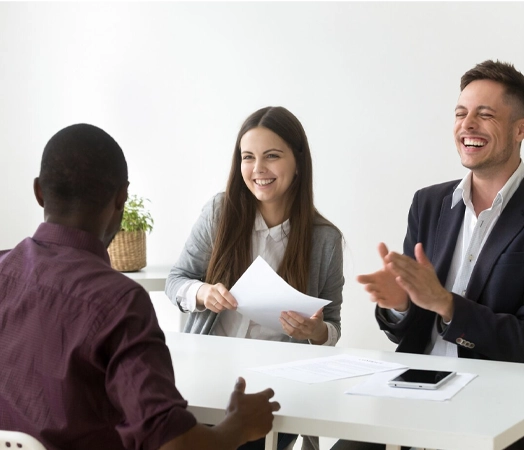 A diverse team of professionals collaborating in an office