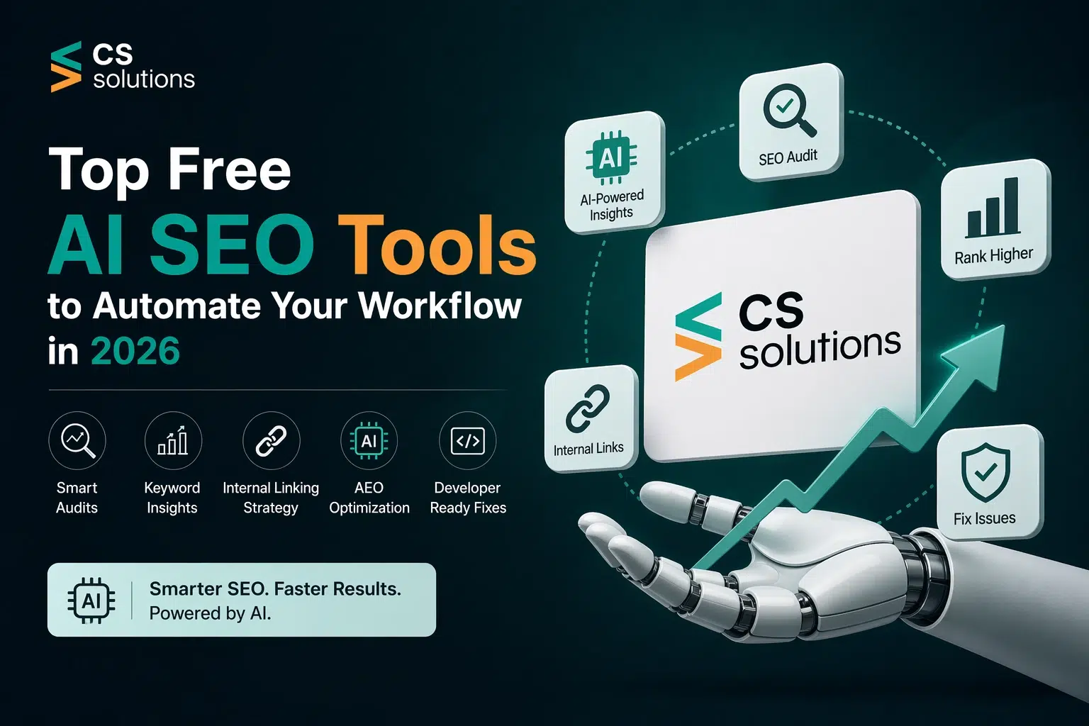 CS Web Auditor AI SEO tool dashboard showing technical audit, keyword gaps, SEO optimization and internal linking workflow automation in 2026